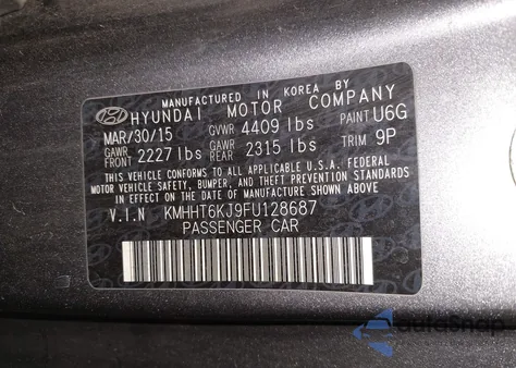 2015 Hyundai Genesis 3.8 Base из США, поврежденный, VIN KMHHT6KJ9FU128687